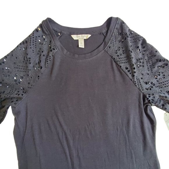 Nine.Eight Black Mixed Media Top with Banded Cuffs and Hem - Size Small - Picture 3 of 15